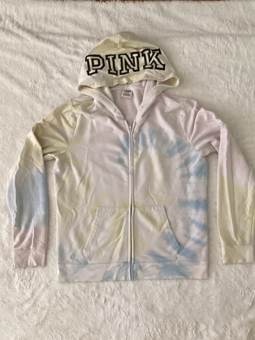 PINK Victoria’s Secret Tie Died Zip Front Hooded Sweatshirt Sz M
